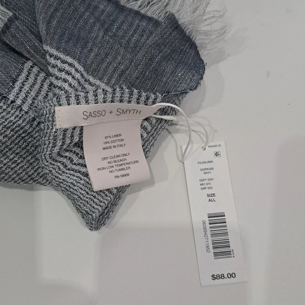 Sasso + Smyth Linen Blend Grey & White Scarf
